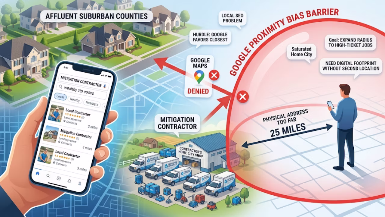 Service area page structure used to expand restoration SEO into neighboring counties